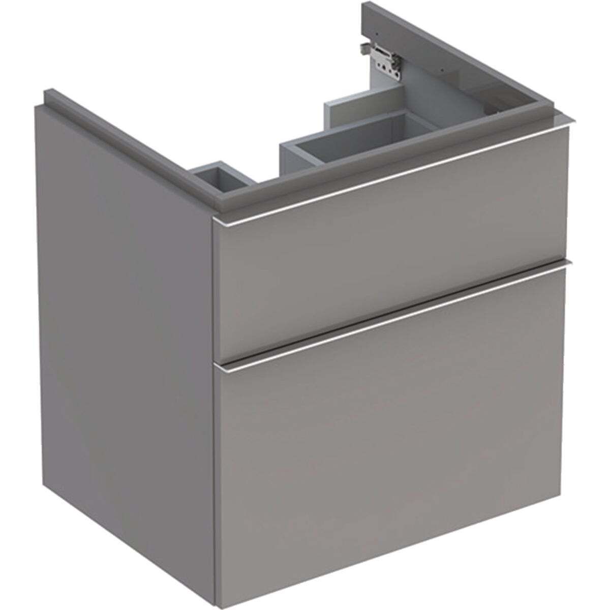 Meuble bas pour lavabo Geberit iCon 75 cm avec deux tiroirs en platine laqué ultra-brillant