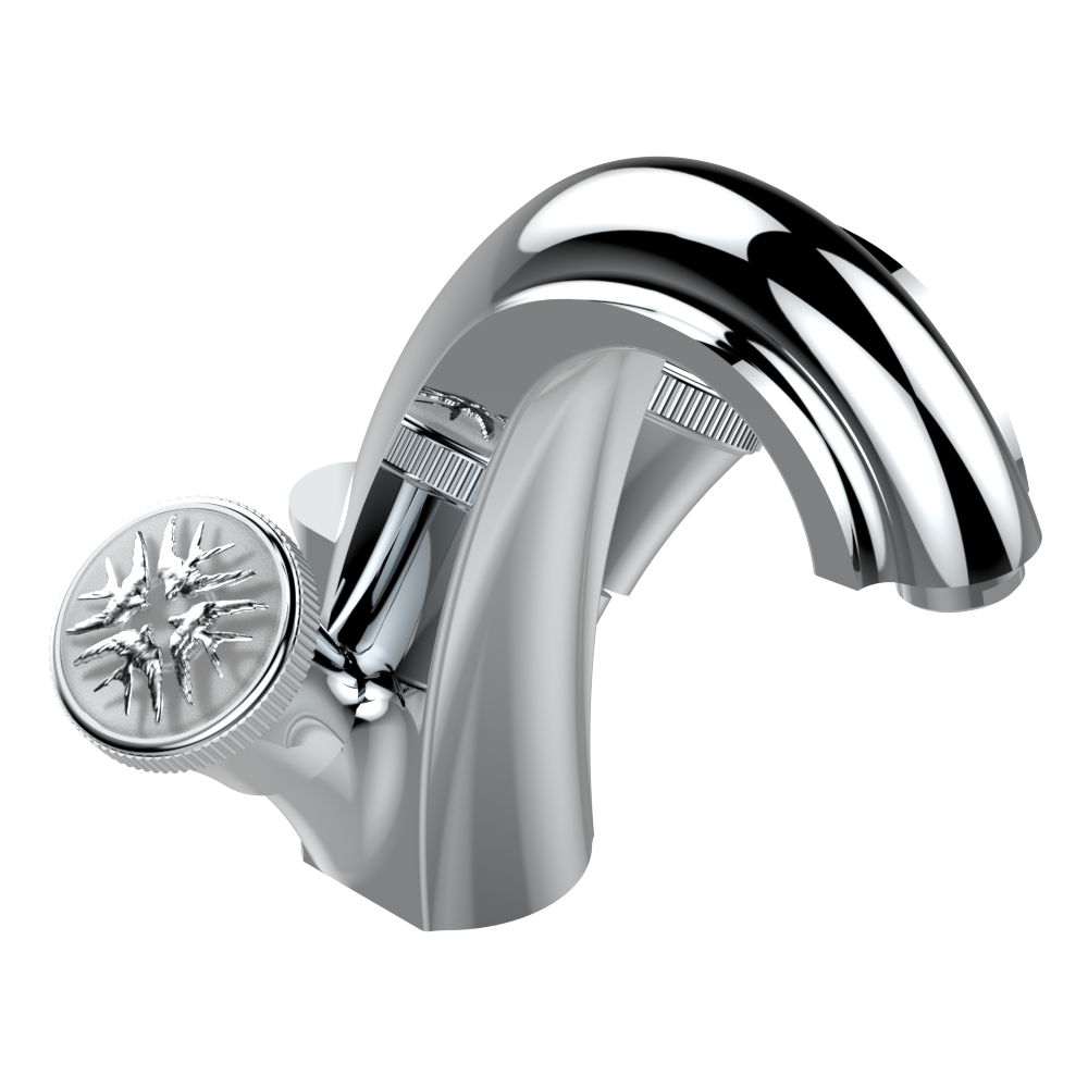 Mélangeur de lavabo monotrou THG avec vidage - Collection &quot;Hirondelles tamponnées platine&quot;