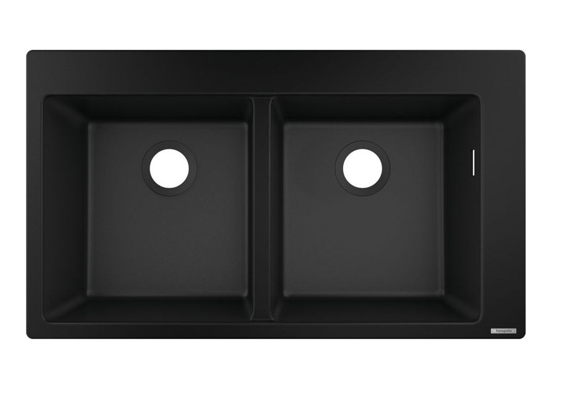 Évier de cuisine encastré double bac 37 x 37 cm sans égouttoir en noir graphite