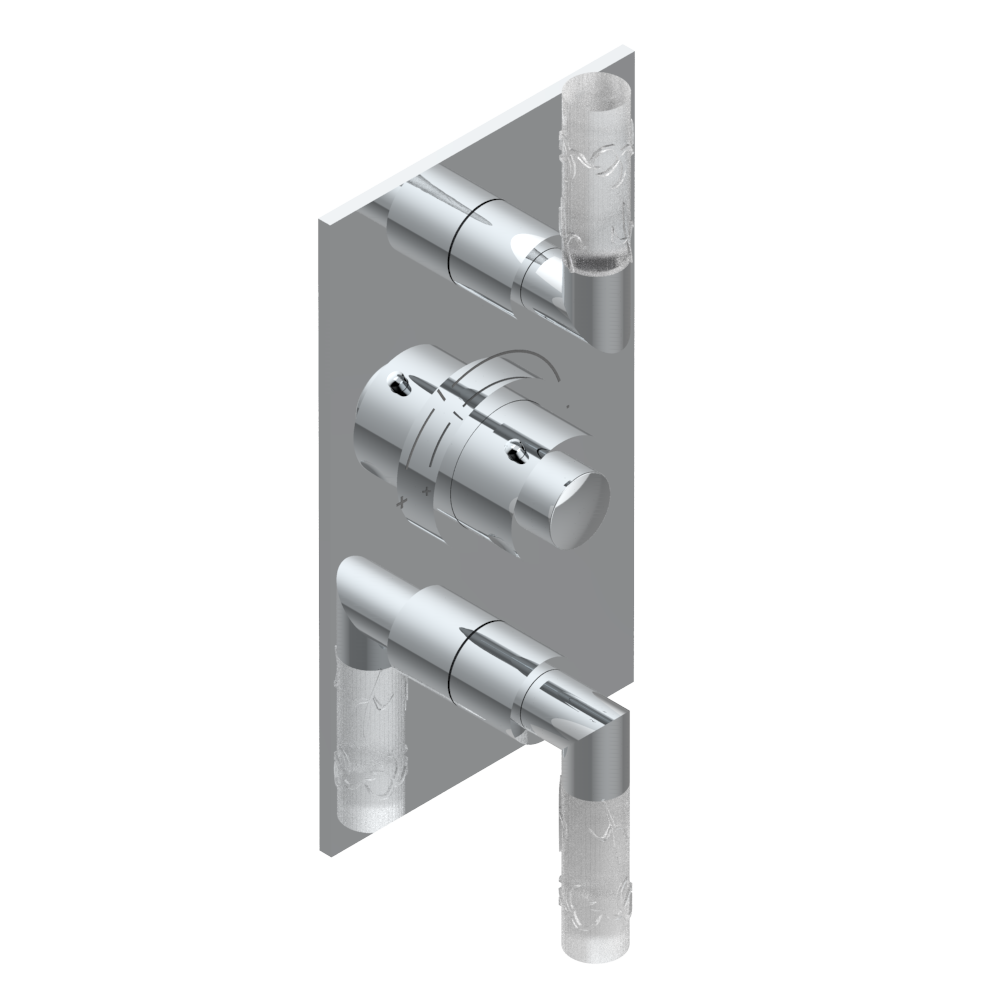 Set de finition THG pour douche thermostatique à encastrer avec deux robinets d&#39;arrêt à 2 fonctions - Collection &quot;Bambou Cristal Clair&quot;