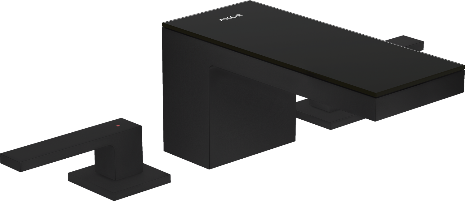 Mélangeur de lavabo 3 trous AXOR MyEdition 70 avec bonde push-open en noir mat / verre noir