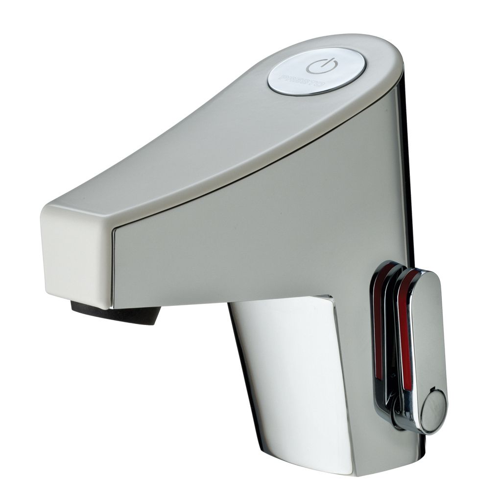 Mitigeur de lavabo sensitif sur plage sur secteur et sans robinet d&#39;arrêt Presto Touch® en chromé / blanc