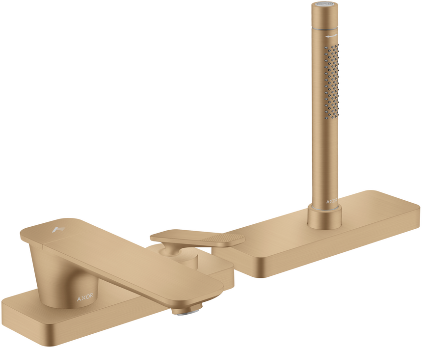 Mitigeur 3 trous pour montage sur bord de baignoire avec sBox AXOR Citterio C coupe cubique en bronze brossé