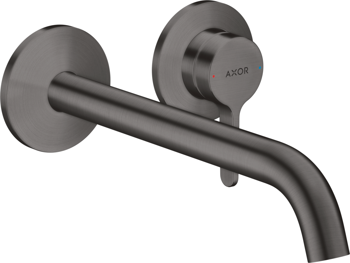 Mitigeur de lavabo encastré AXOR One 220 mm, avec poignée manette et bonde à écoulement libre en noir chromé brossé