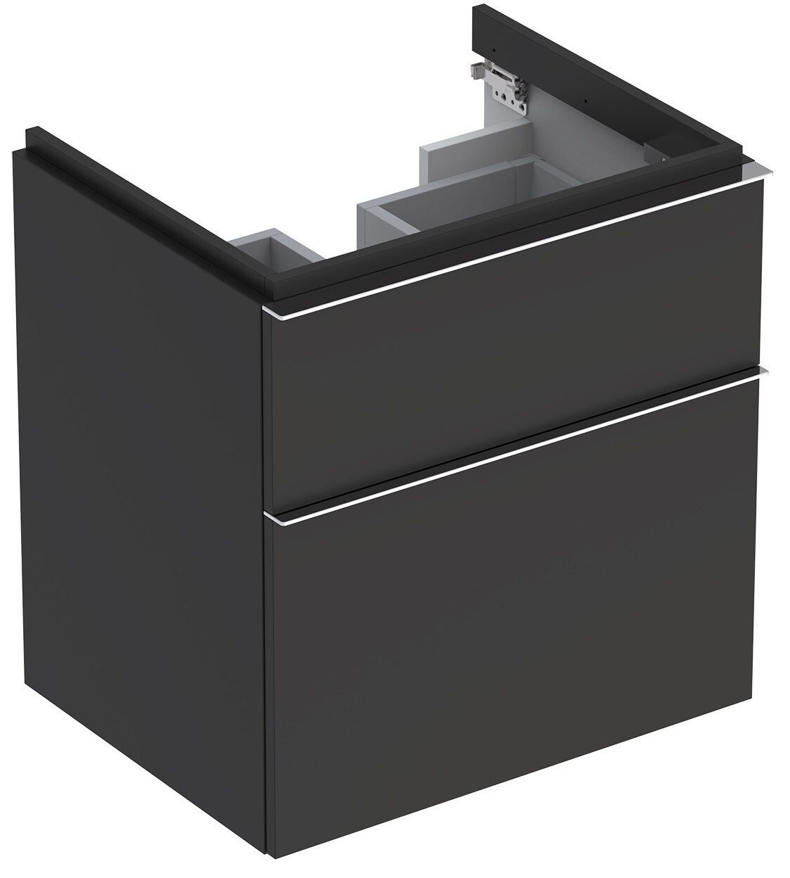 Meuble bas pour lavabo Geberit iCon 60 cm avec deux tiroirs en gris velouté laqué mat
