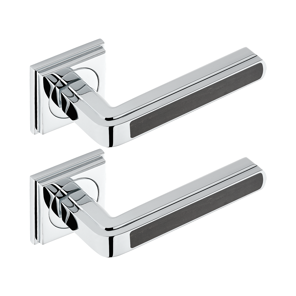 Paire de poignées de porte collection New York insert ébène THG Paris en chromé