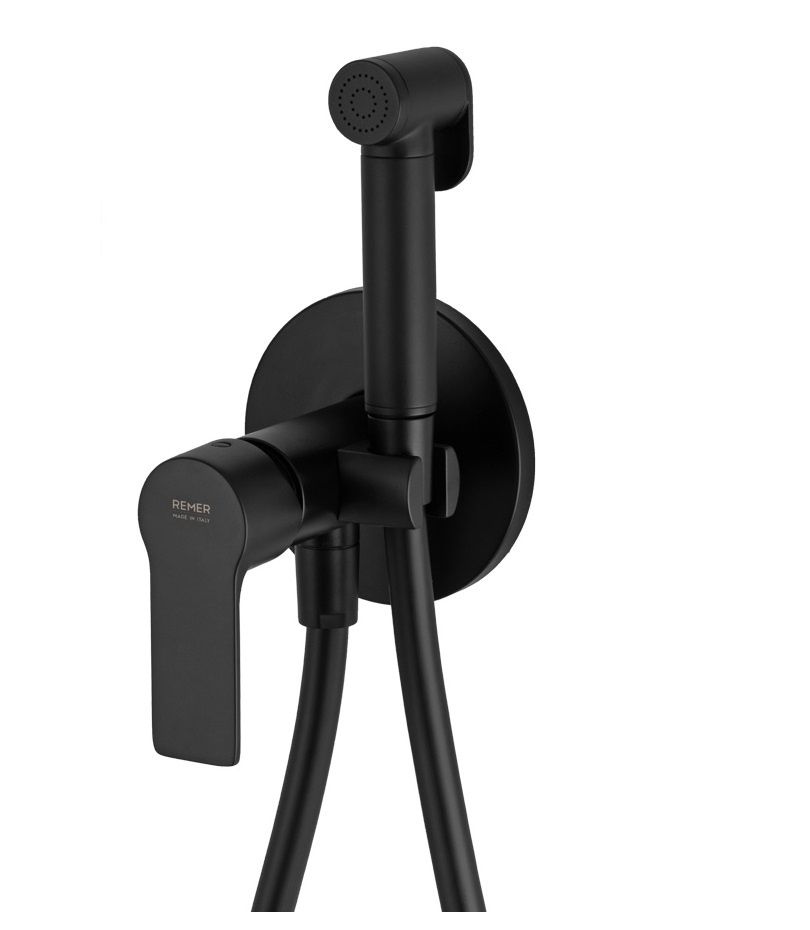 Ensemble hygiénique encastré de WC avec mitigeur encastré Remer Energy en laiton noir mat