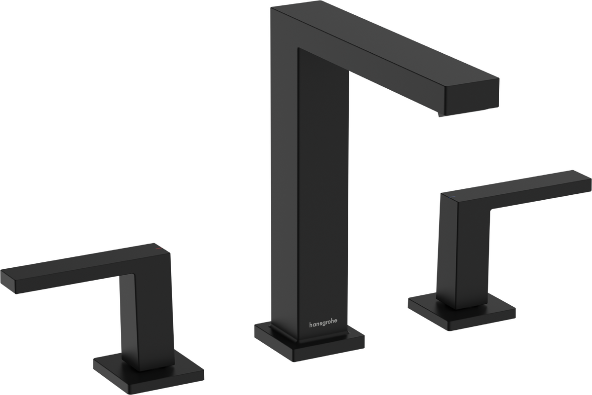 Mélangeur de lavabo 3 trous Hansgrohe Tecturis E 150 avec bonde Push-Open en noir mat