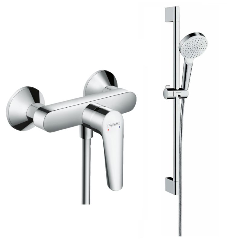 Pack robinetterie pour baignoire : mitigeur Logis E + barre de douche Hansgrohe