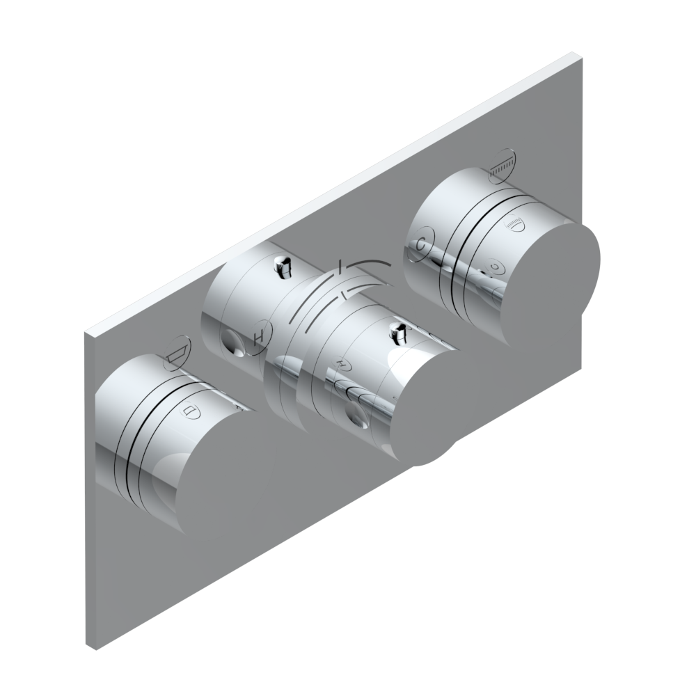 Set de finition THG pour douche thermostatique à encastrer avec deux robinets d&#39;arrêt pour installation horizontale à 2 fonctions - Collection &quot;Yoko&quot;
