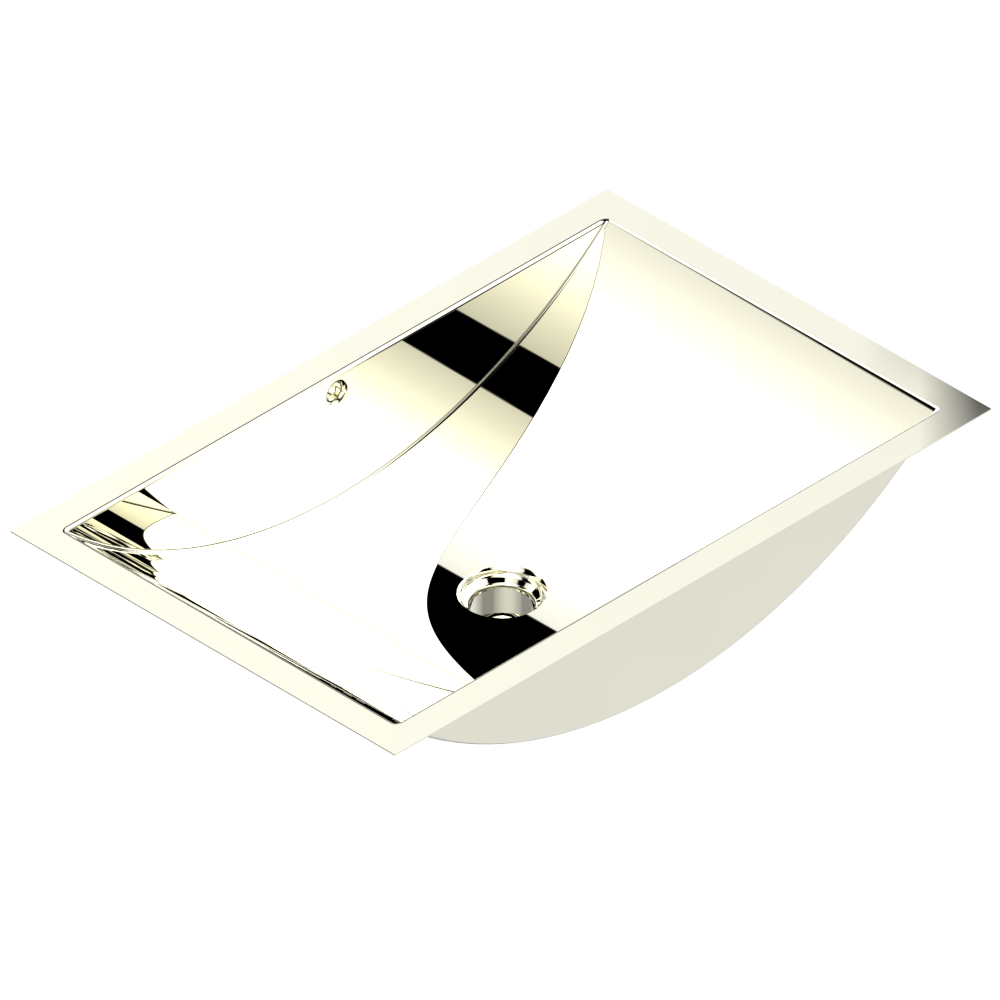 Vasque rectangulaire à bord plat THG Paris en métal lisse nickel brillant