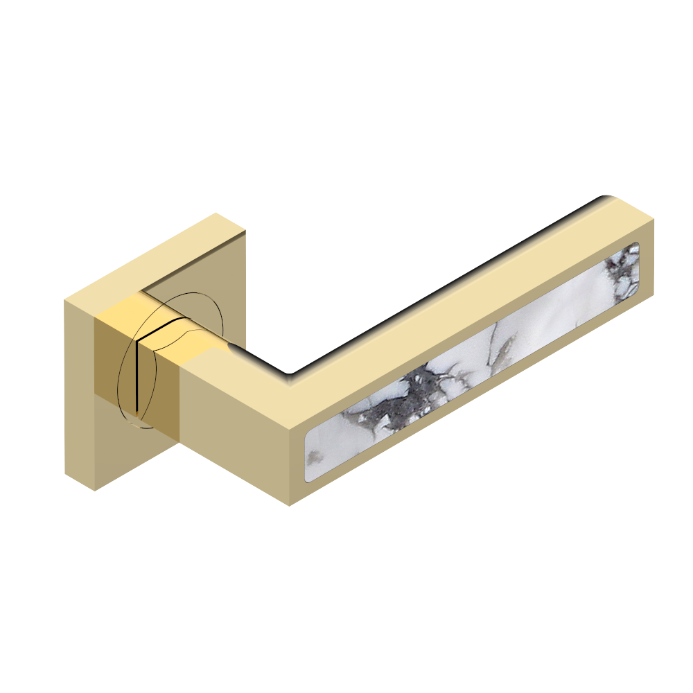 Paire de poignées de porte collection Genève insert bianco carrara THG Paris en PVD doré