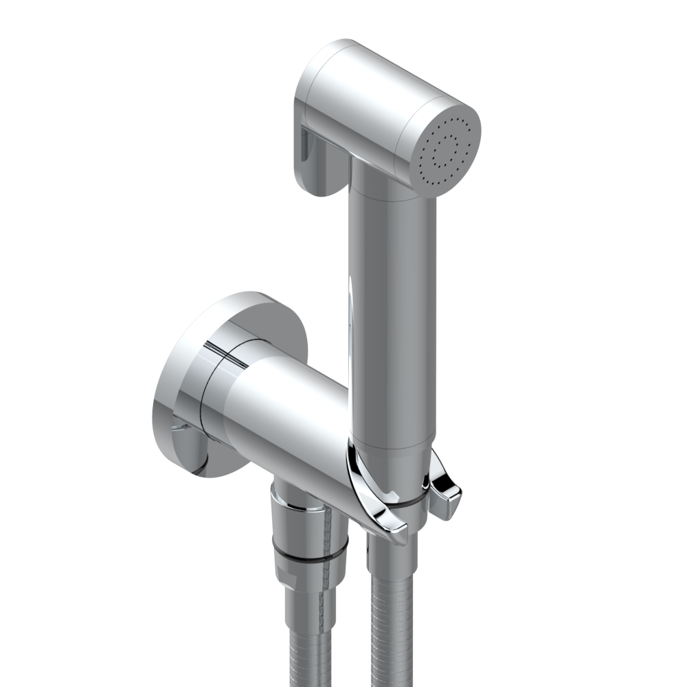 Ensemble hygiénique de WC THG avec douchette à gâchette, flexible et butée de sécurité intégrée sortie murale - Collection &quot;Yoko Delta Howlite&quot;