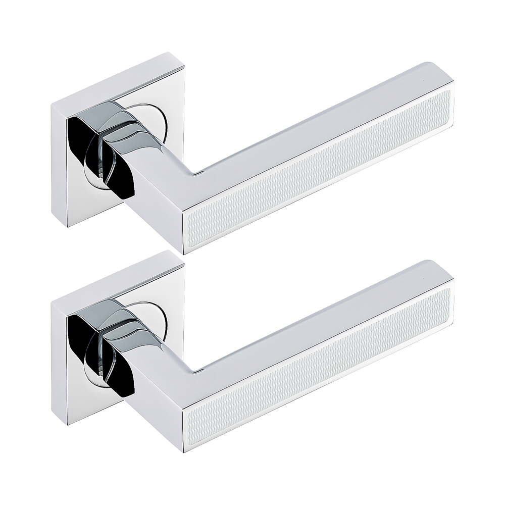 Paire de poignées de porte collection Genève insert guilloché wave​​ THG Paris en chromé