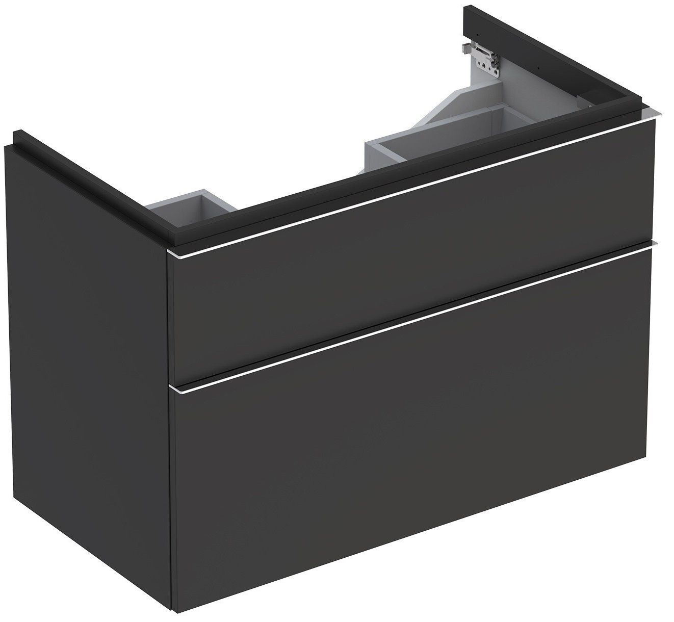 Meuble bas pour lavabo Geberit iCon 90 cm avec deux tiroirs en gris velouté laqué mat
