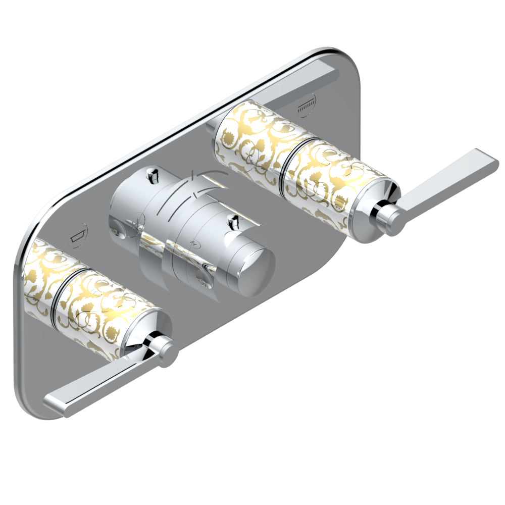 Set de finition THG pour douche thermostatique à encastrer avec deux robinets d&#39;arrêt pour installation horizontale à 2 fonctions - Collection &quot;Froufrou à manettes&quot;