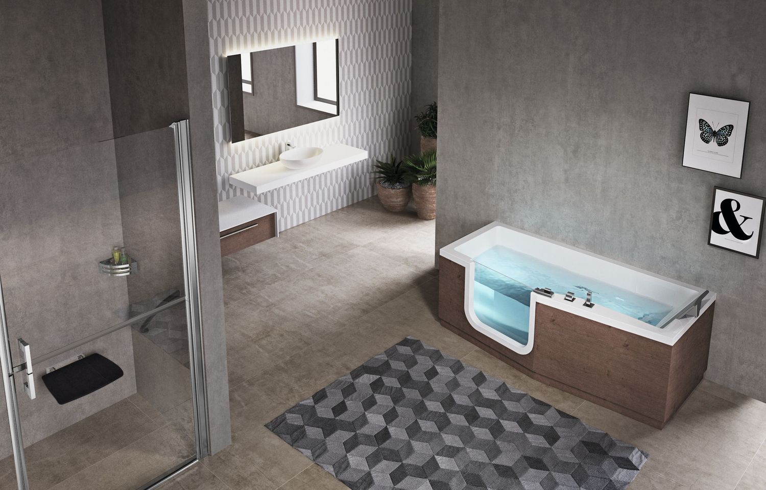 Baignoire Novel Iris 170 x 80 cm avec porte à gauche, tabliers Burlington et robinetterie intégrée