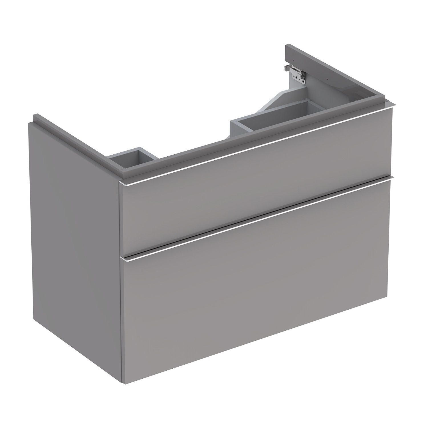 Meuble bas pour lavabo Geberit iCon 90 cm avec deux tiroirs en platine laqué ultra-brillant