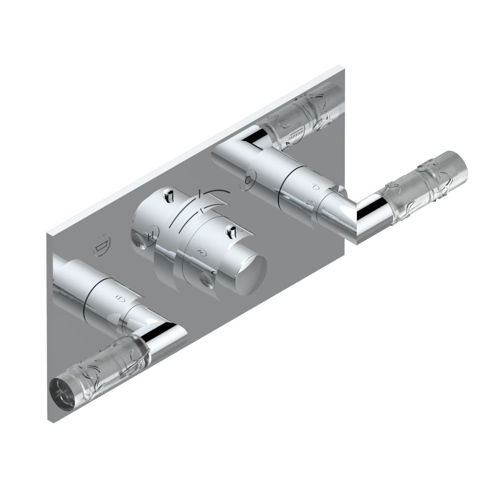 Set de finition THG pour douche thermostatique à encastrer avec deux robinets d&#39;arrêt pour installation horizontale à 2 fonctions - Collection &quot;Bambou Cristal Clair&quot;