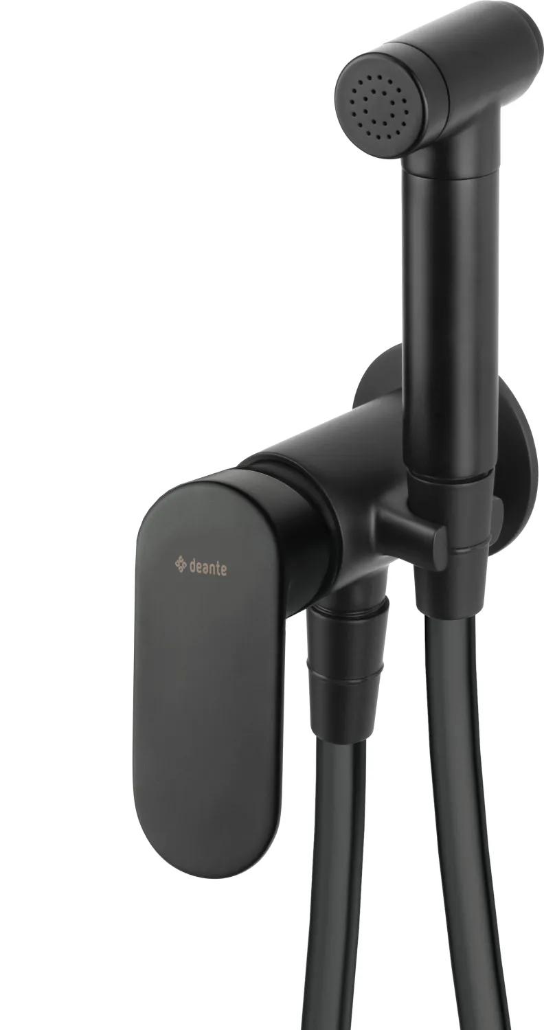 Ensemble hygiénique de WC avec mitigeur encastré Deante Alpinia en noir mat avec flexible de 80 cm