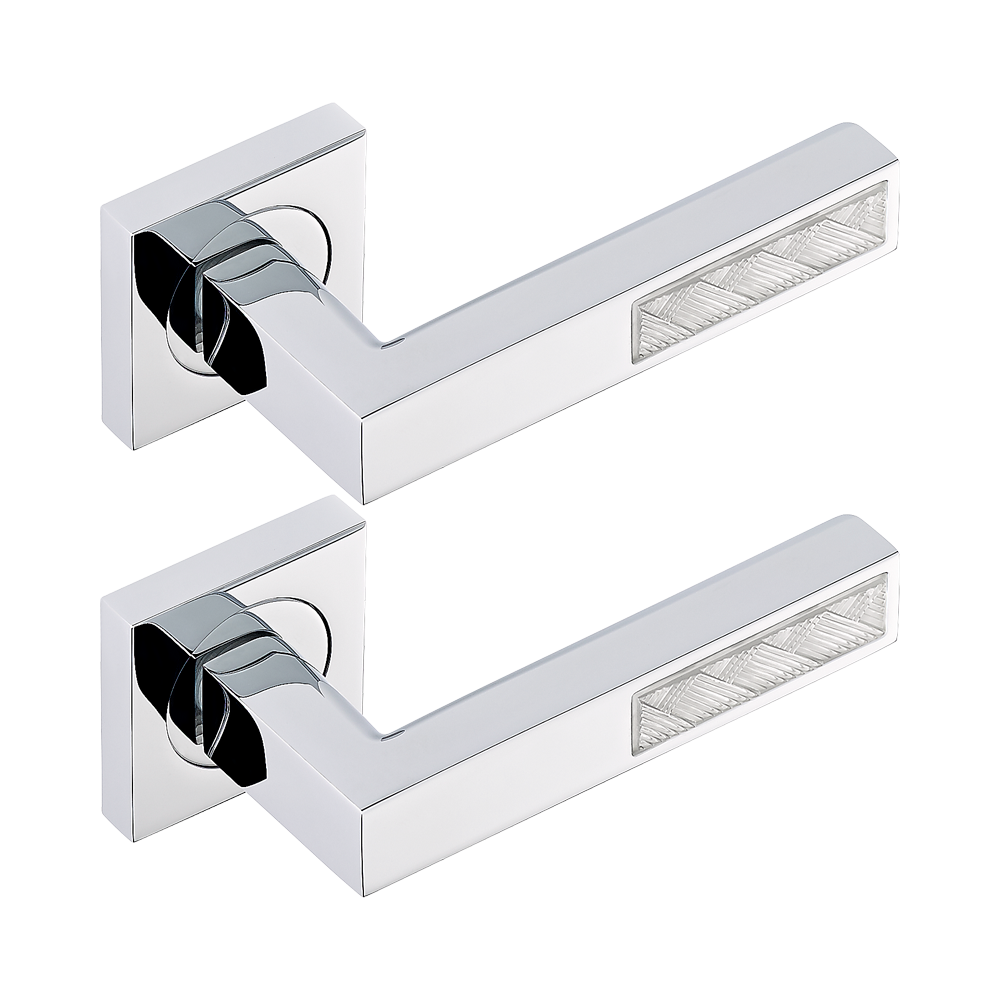 Paire de poignées de porte collection Genève insert Lalique THG Paris en chromé
