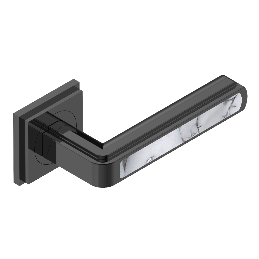 Paire de poignées de porte collection New York insert bianco carrara THG Paris en PVD bronze brown
