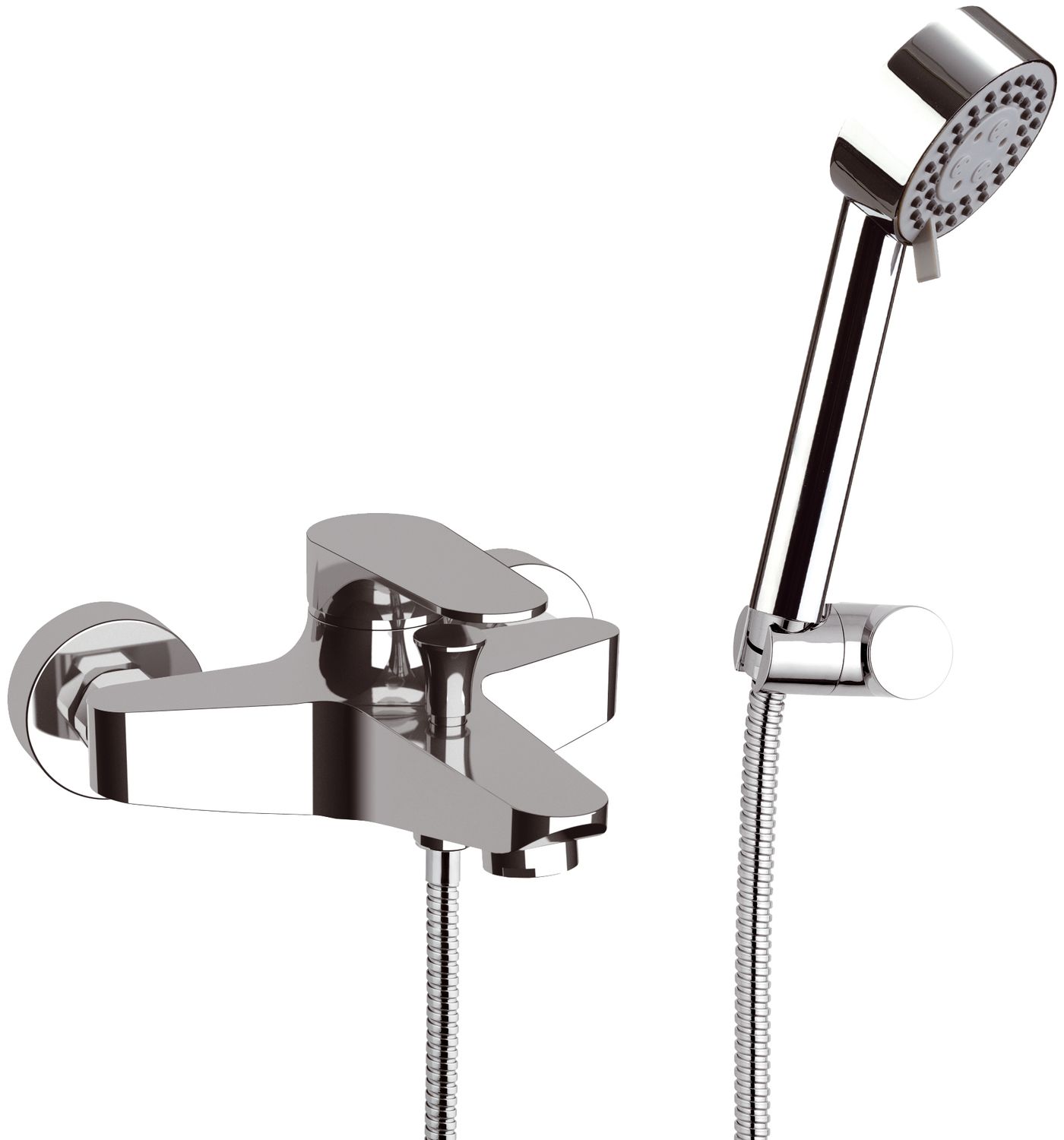 Mitigeur de bain / douche apparent Remer Classline avec flexible, douchette 4 jets et support articulé en laiton chromé