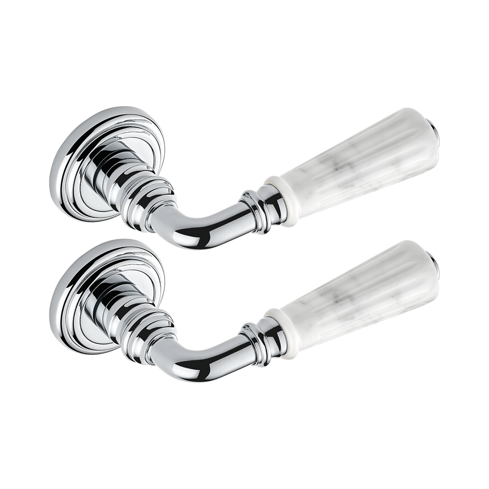 Paire de poignées de porte collection London insert Howlite rainuré THG Paris en chromé