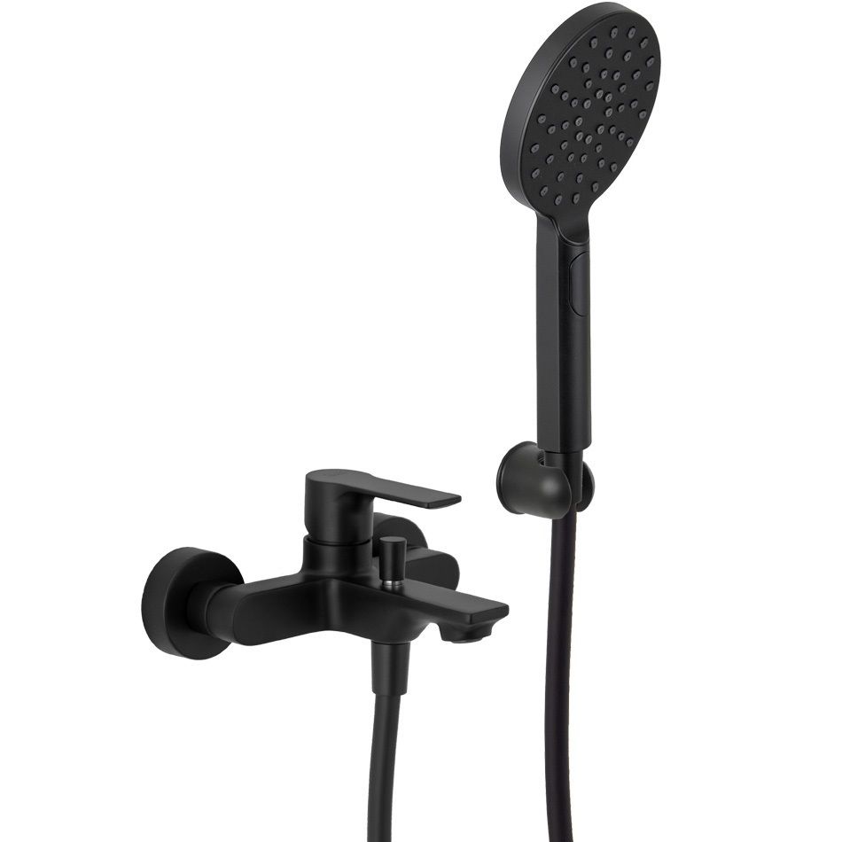 Mitigeur de bain / douche apparent Remer Energy avec flexible, douchette 4 jets et support articulé en laiton noir mat