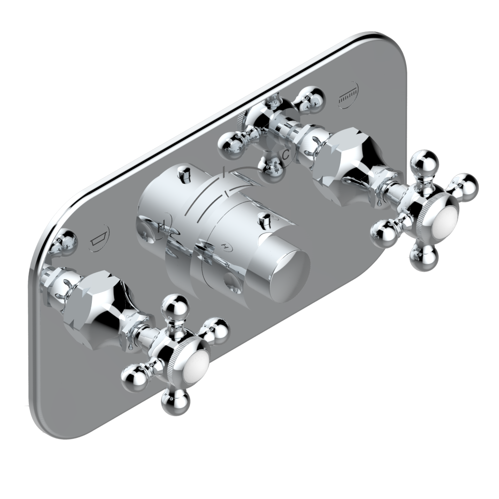 Set de finition THG pour douche thermostatique à encastrer avec deux robinets d&#39;arrêt pour installation horizontale à 2 fonctions - Collection &quot;1900&quot;