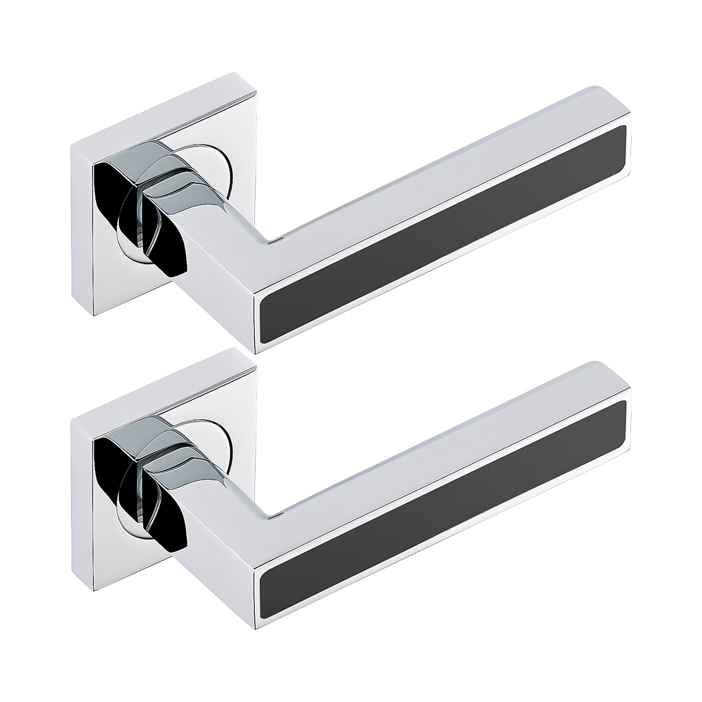 Paire de poignées de porte collection Genève insert onyx noir THG Paris en chromé