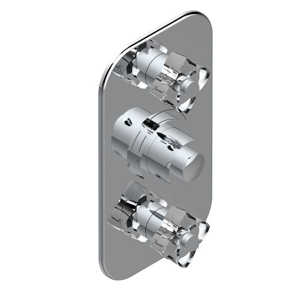 Set de finition THG pour douche thermostatique à encastrer avec deux robinets d&#39;arrêt à 2 fonctions - Collection &quot;Pétale de Cristal Clair&quot;