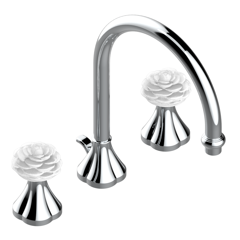 Mélangeur de lavabo 3 trous THG avec vidage pour serrage marbre - Collection &quot;Camélia Cristal Clair&quot;
