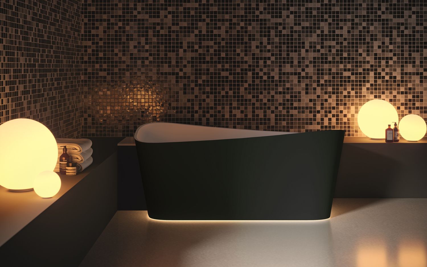 Baignoire en îlot et en Solid Surface Novel Infinitive 170 x 75 cm - Intérieur blanc mat et extérieur noir