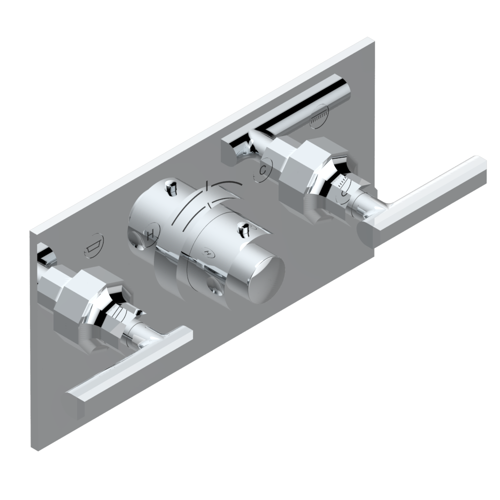 Set de finition THG pour douche thermostatique à encastrer avec deux robinets d&#39;arrêt pour installation horizontale à 2 fonctions - Collection &quot;Les Ondes&quot;