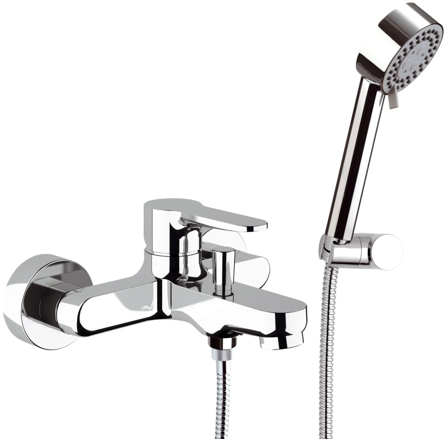 Mitigeur de bain / douche apparent Remer Winner avec flexible, douchette 4 jets et support articulé en laiton chromé