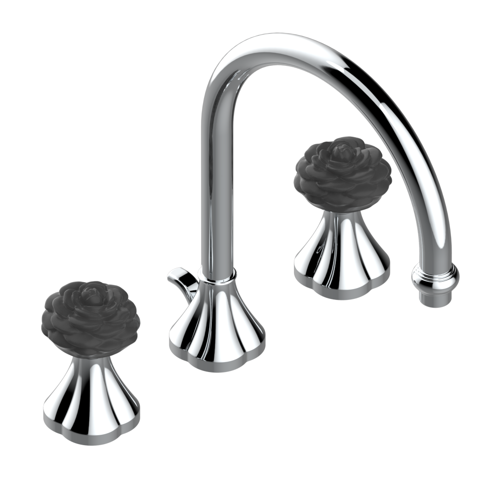 Mélangeur de lavabo 3 trous THG avec vidage - Collection &quot;Camélia Cristal Noir&quot;