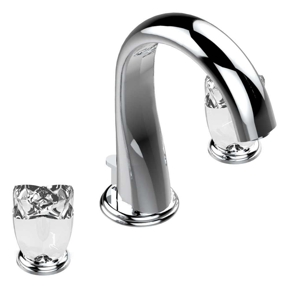 Mélangeur de lavabo 3 trous THG avec vidage pour serrage marbre - Collection &quot;Pétale de Cristal Clair&quot;
