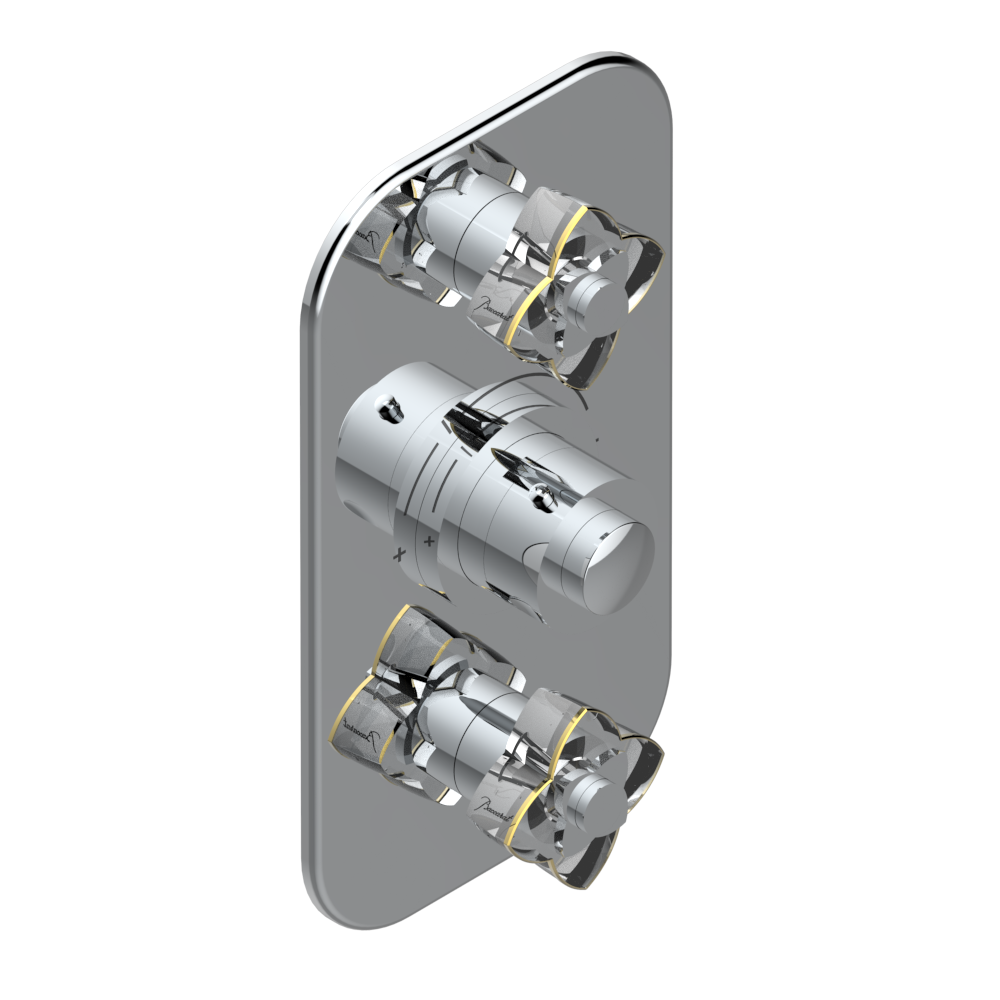 Set de finition THG pour douche thermostatique à encastrer avec deux robinets d&#39;arrêt à 2 fonctions - Collection &quot;Pétale de Cristal Clair liseré doré&quot;