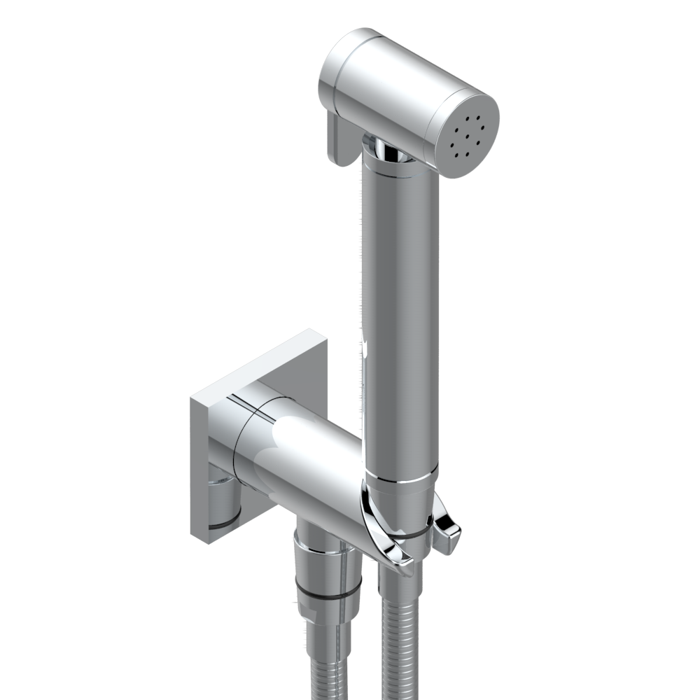 Ensemble hygiénique de WC THG avec douchette à gâchette, flexible et butée de sécurité intégrée sur sortie murale  - Collection &quot;Icon-X&quot;