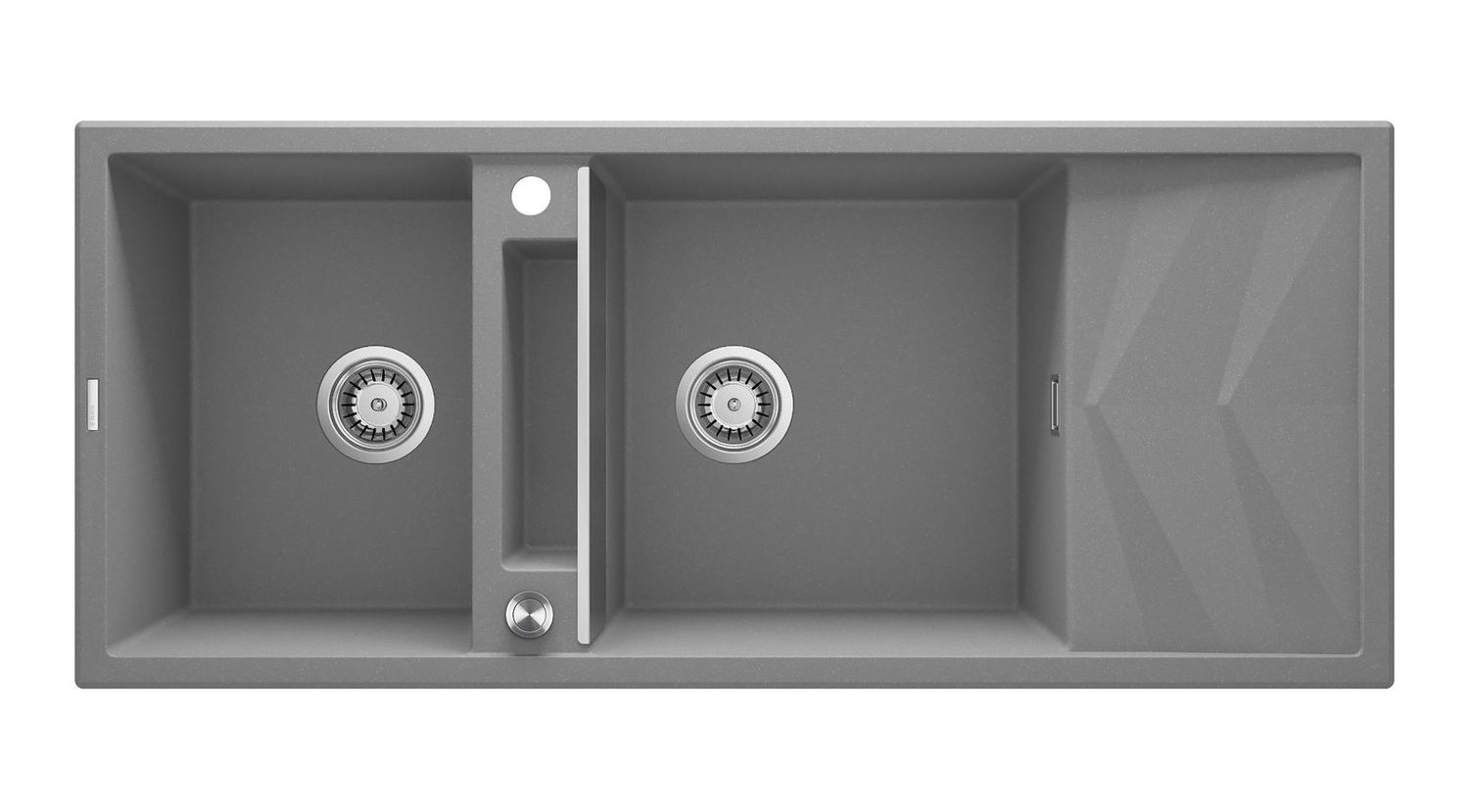 Évier de cuisine encastrable double bac granit Magnétique Deante 116 x 50 cm en gris métallisé avec vidage télescopique gain de place