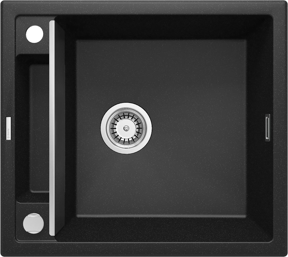 Évier de cuisine encastrable simple bac granit Deante Magnetic 56 x 50 cm en graphite métallique avec vidage automatique