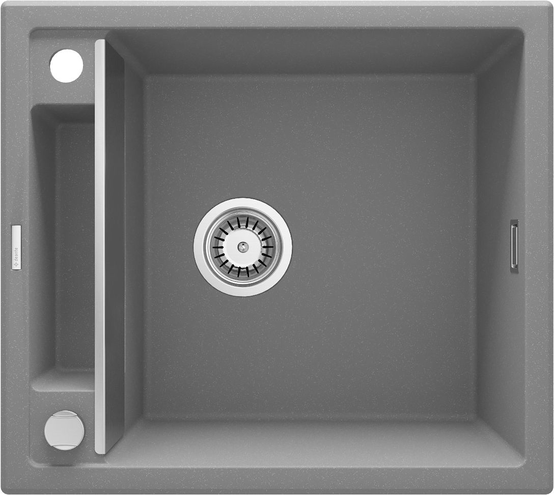 Évier de cuisine encastrable simple bac granit Deante Magnetic 56 x 50 cm en gris métallisé avec vidage automatique