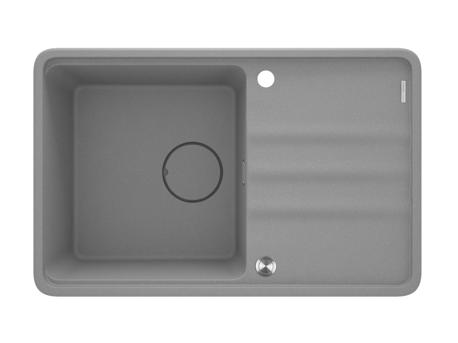 Évier de cuisine encastrable simple bac avec égouttoir granit Deante Momi 78 x 50 cm en gris métallisé avec vidage automatique