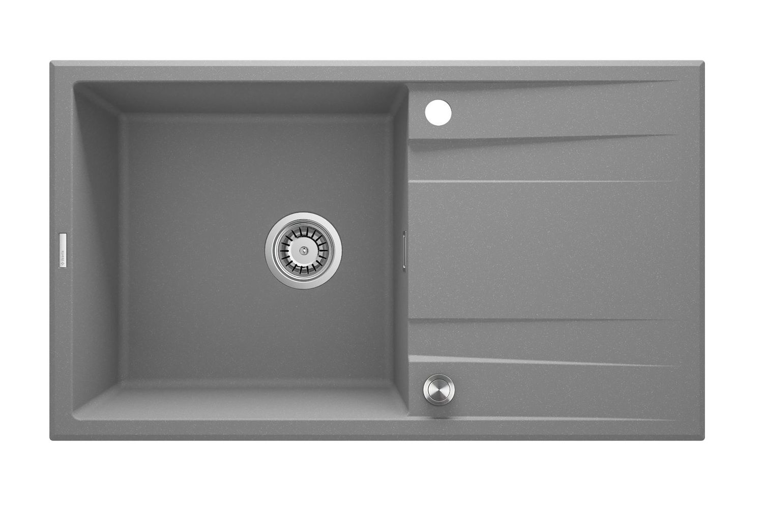 Évier de cuisine encastrable simple bac avec égouttoir granit Deante Eridan 86 x 50 cm en gris métallisé avec vidage automatique