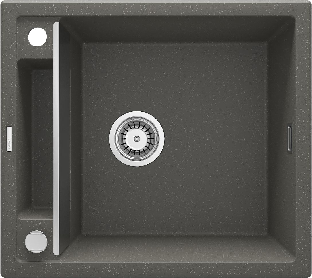Évier de cuisine encastrable simple bac granit Deante Magnetic 56 x 50 cm en anthracite métallisé avec vidage automatique