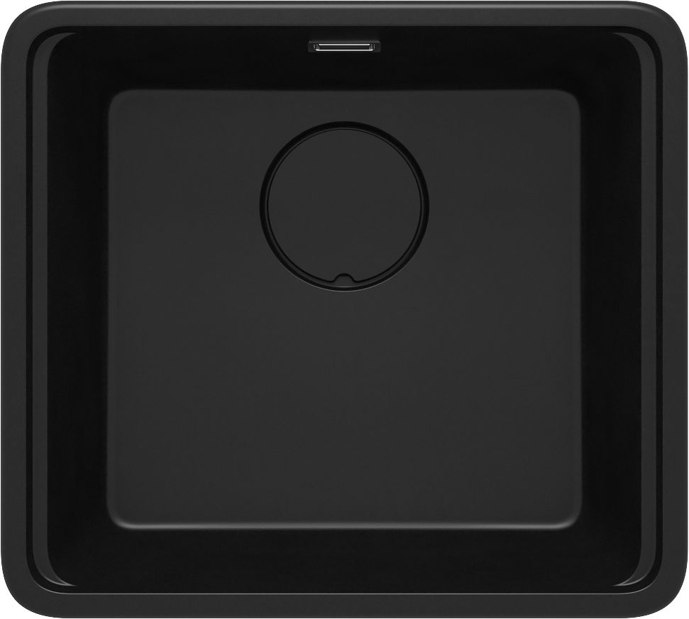 Évier de cuisine encastrable simple bac granit Deante Momi 50 x 45 cm en noir mat avec vidage manuel