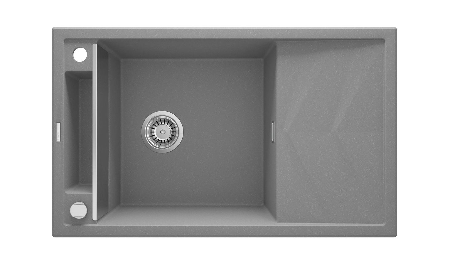 Évier de cuisine encastrable simple bac avec égouttoir granit Deante Magnetic 82 x 50 cm en gris métallisé avec vidage automatique