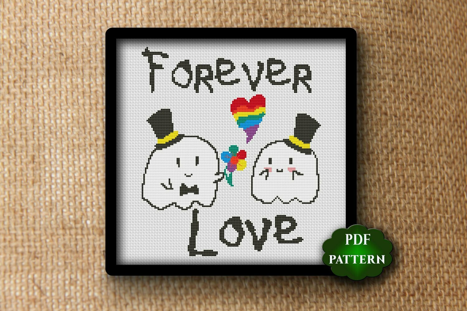 Forever love. LGBT Valentine's day cross stitch pattern PDF.  LGBT heart