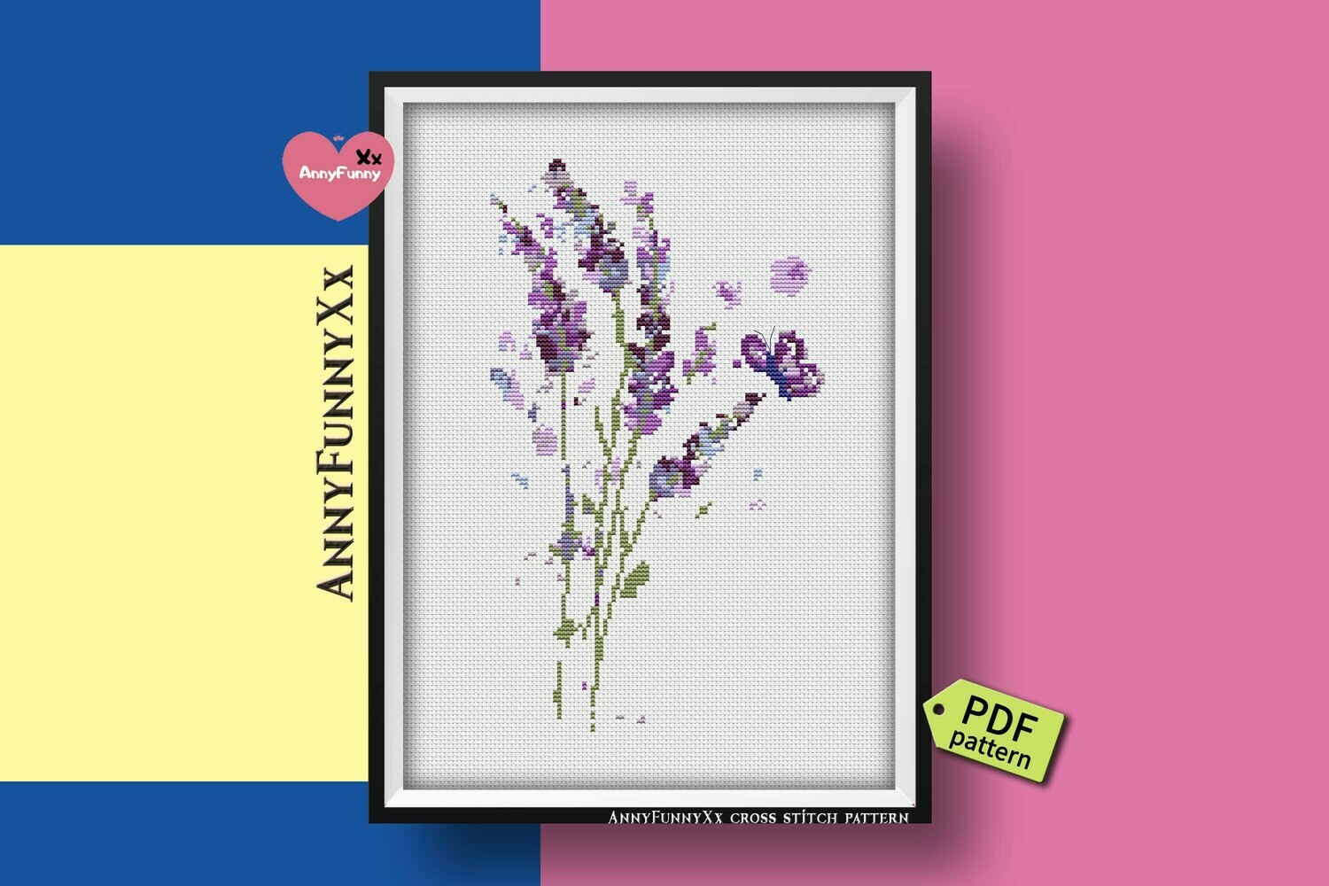 Lavender cross stitch pattern PDF